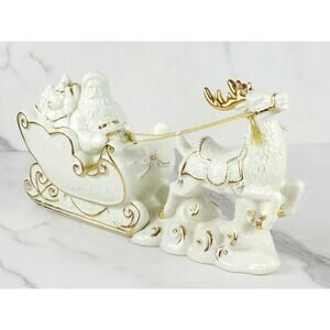 Mikasa Santa w/ Sleigh Reindeer 22k Trim Holiday Elegance 12" Porcelain 20s Vtg